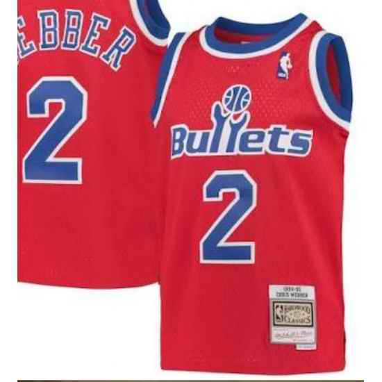 Bullets #2 Webber Red Stitched M&N NBA Jersey